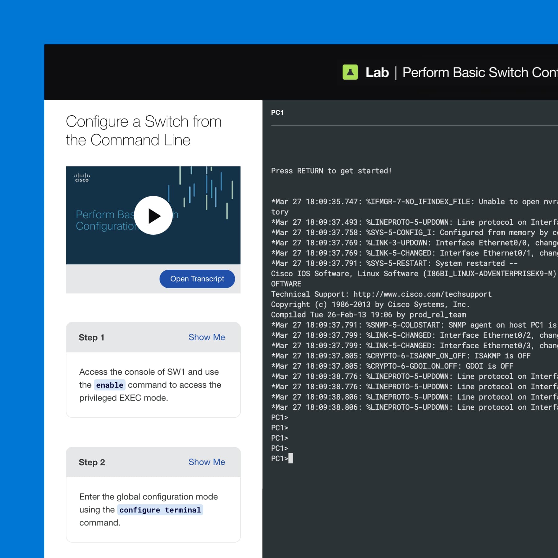 A screenshot showcasing a simulated, live-coding lab exercise with tracked challenges