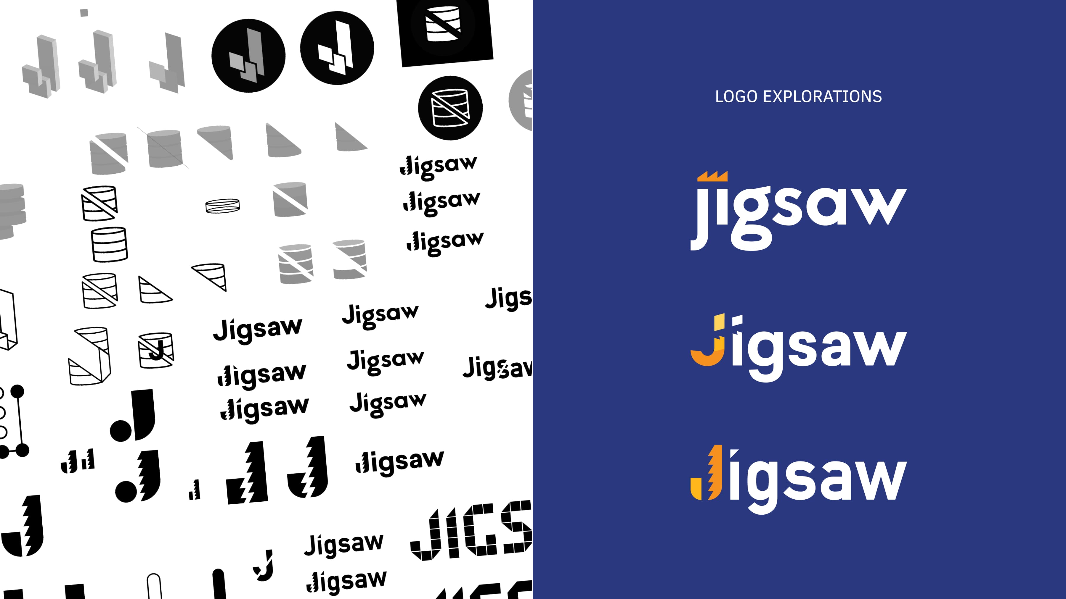 Assorted Jigsaw logo options, including the final selection